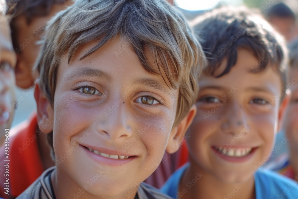 Portrait of a smiling boy with his friends in the background. Portrait of a smiling boy with his friends in the background.