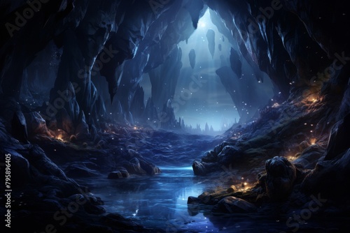 Enchanting midnight scene with a crystal cave illuminated by moonlight, displayed on an ereader screen saver