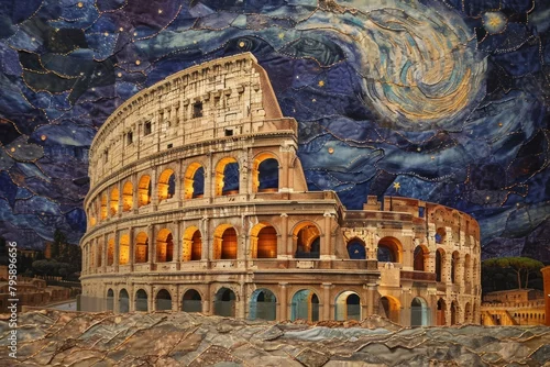 Obraz Rome colosseum with star night architecture building landmark.