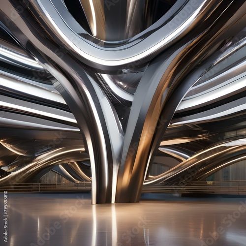Sleek, metallic structures bending and flexing in a rhythmic dance of motion1