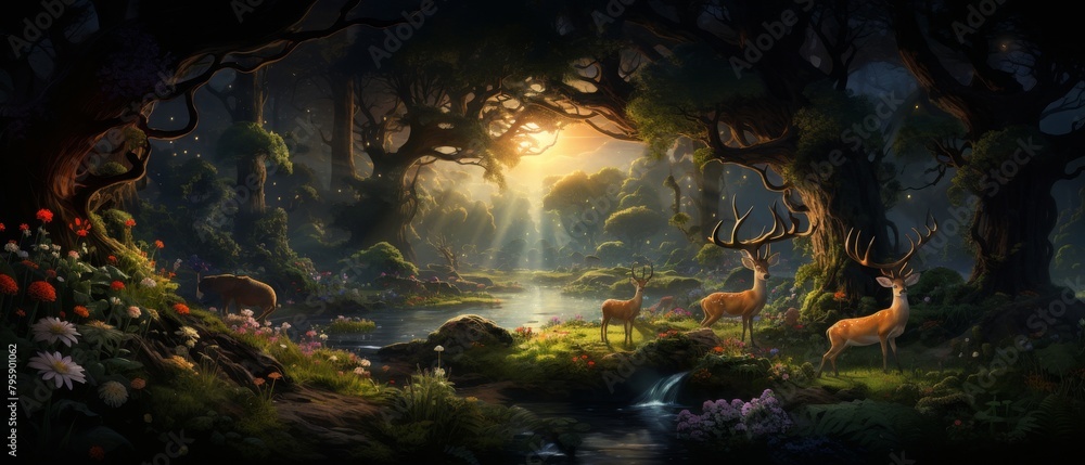 A conservation message featuring a realworld woodland next to an enchanted forest filled with mythical beasts, highlighting habitat preservation