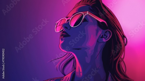 Anime style Cool Girl under Neon Light Backdrop Background Wallpaper