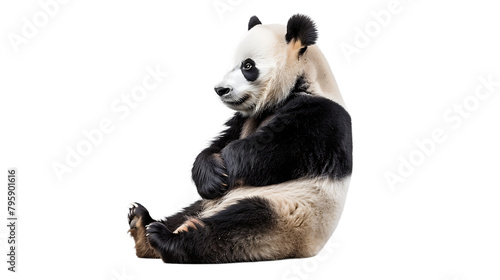  Giant Panda sitting down with its paws together, white background photo