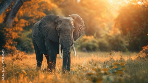 Adult elephant in sunlit savanna