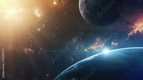 Space scene with planets, nebulae, and stars showcasing cosmic beauty celestial phenomena photo