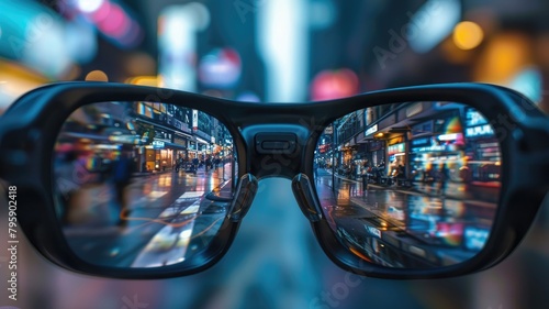 City street reflected in pair of eyeglasses with blurred background © Artyom