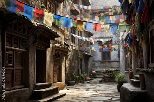 Tibetan prayer flags architecture building outdoors. © Rawpixel.com