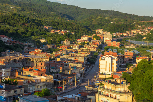  Small village with morning in state of Jijel, Algeria, rural village, A beautiful Mediterranean village in North Africa, Algeria from above, A small town overlooking the Mediterranean sea. photo