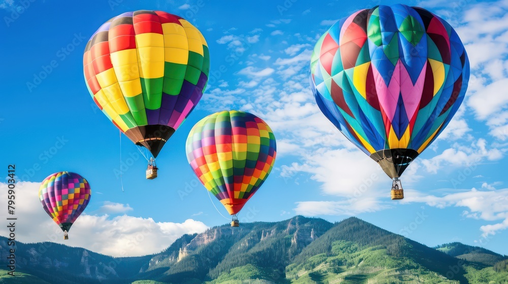 Obraz premium Colorful hot air balloons on a beautiful mountain background