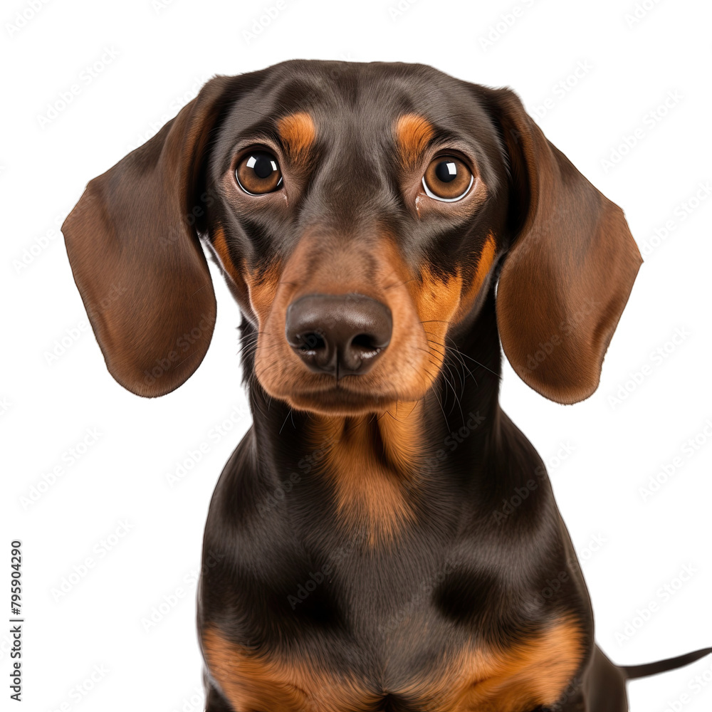 dachshund in front of white background