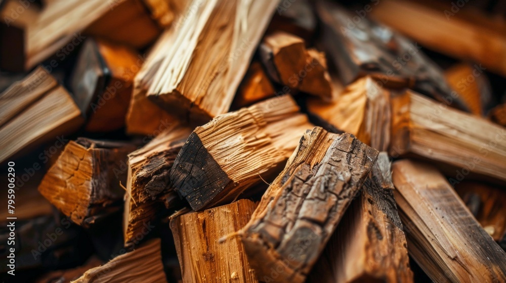Close-up of stacked firewood against dark backdrop Close-up of stacked firewood against dark backdrop