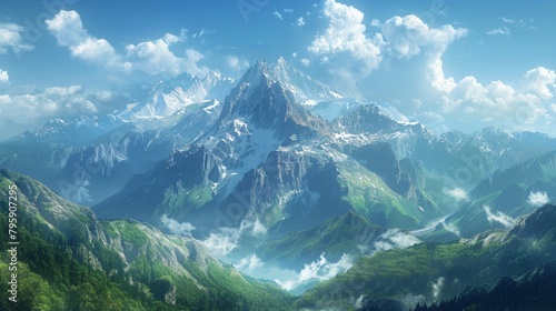 Mountains with a few clouds and trees