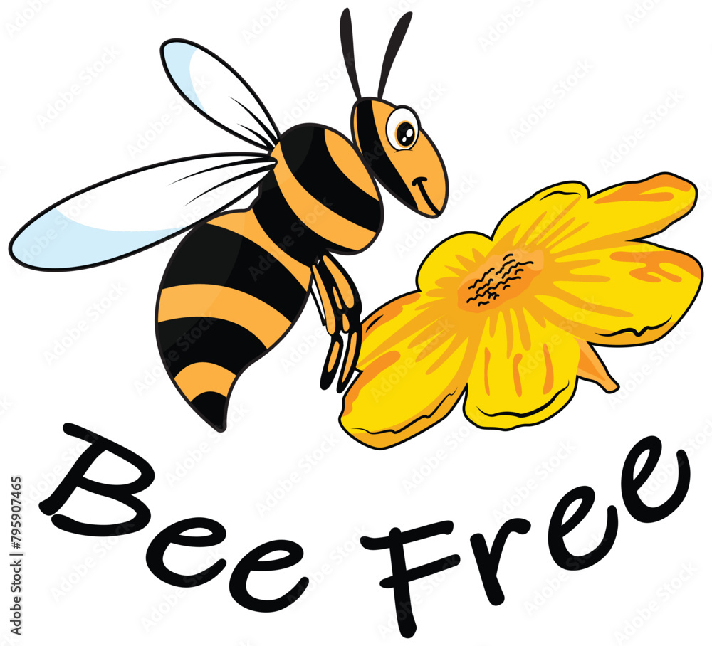 BEE ON FLOWER VECTOR ILLUSTRATION BEE ON FLOWER VECTOR ILLUSTRATION