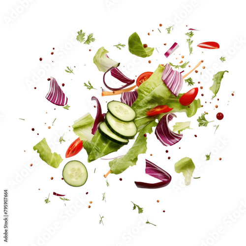 falling salad of vegetables on white background