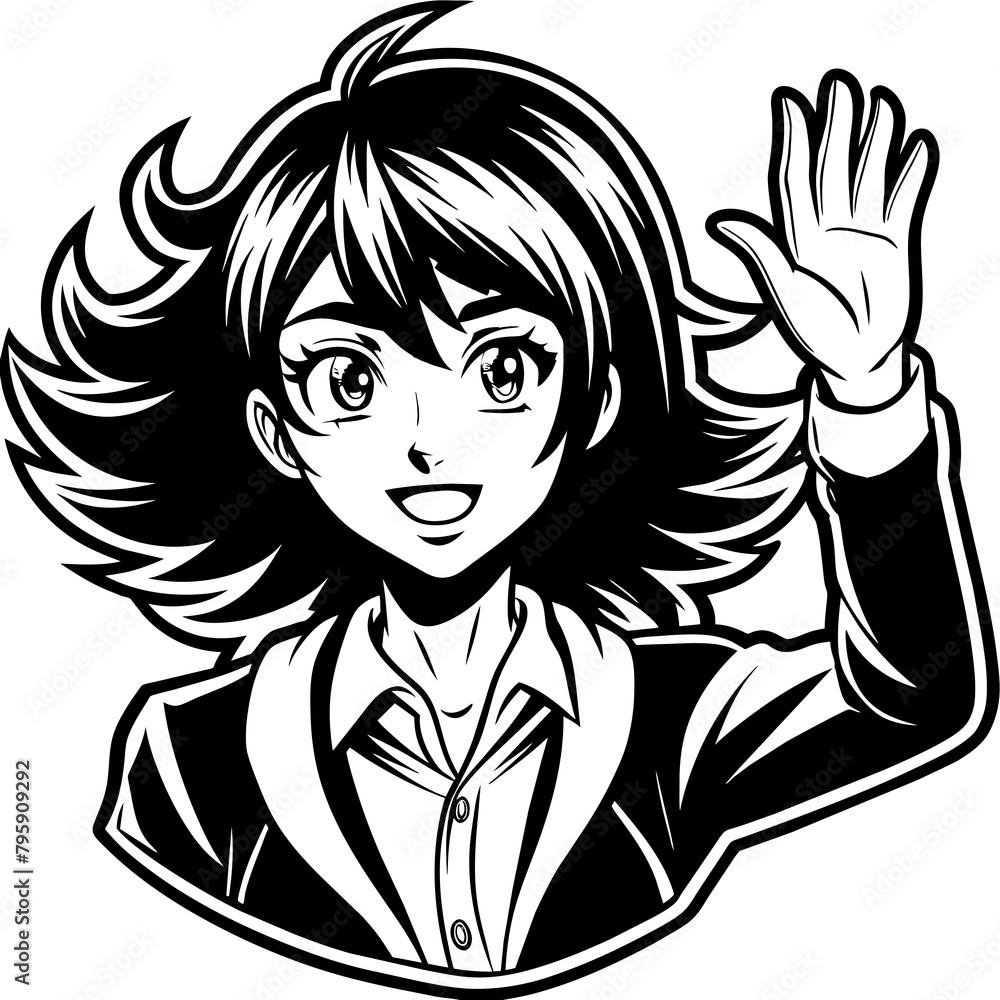 hand raise girl with hair vector illustration hand raise girl with hair vector illustration