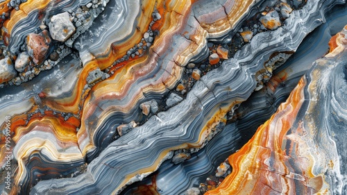 Close-up of colorful and intricately patterned agate stone photo