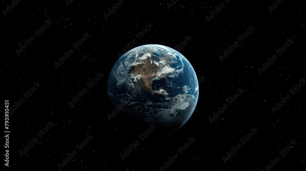 Naklejka premium Planet Earth half night and half day with city lights and clouds in space, ai generated