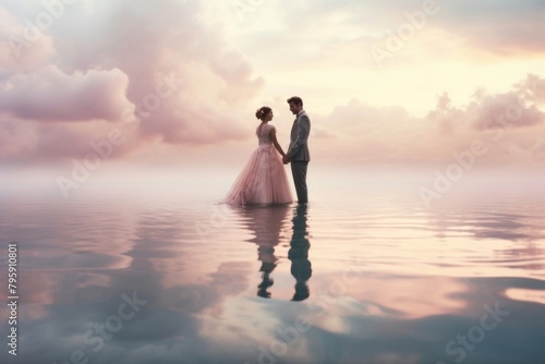 Photography of bride and groom outdoors fashion wedding.