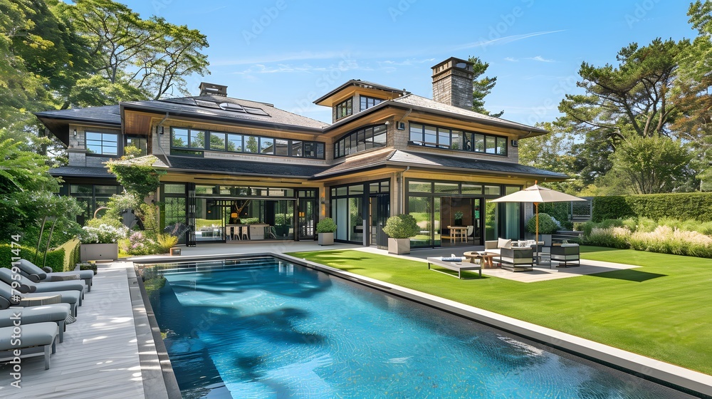 In the exclusive Hamptons, New York, a Mediterranean-inspired villa boasts a sprawling garden, private beach access, an outdoor pool, and a manicured lawn. In the exclusive Hamptons, New York, a Mediterranean-inspired villa boasts a sprawling garden, private beach access, an outdoor pool, and a manicured lawn.