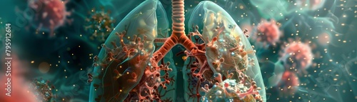 An artistic representation of the protective barriers within the human lungs against harmful pathogens #795912614