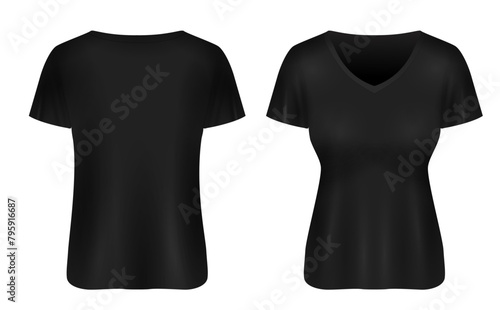 Women's v-neck t-shirt mockup, front and back views template