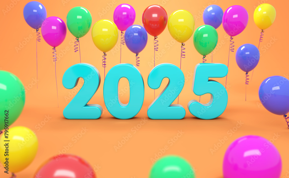 New Year 2025 Creative Design Concept with balloons - 3D Rendered Image
New Year 2025 Creative Design Concept with balloons - 3D Rendered Image