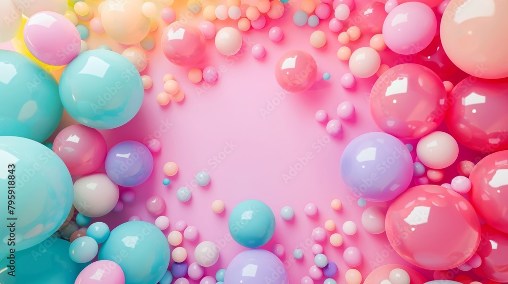Pink and blue balloons background with large copy space. Design for party invitation, greeting card, or celebration event banner. different colors, pastel pink background with balloon