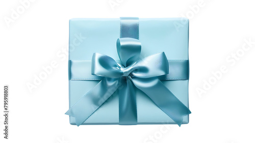 A light blue gift box with ribbon, isolated on a white background