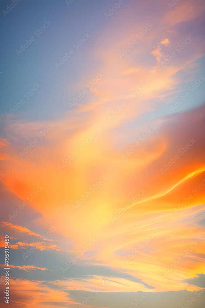 Obraz premium オレンジや青にグラデーションする夕焼けの空と太陽と雲