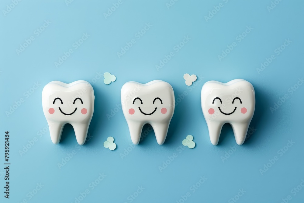 Teeth with smiles and hearts on a blue background. Teeth with smiles and hearts on a blue background.
