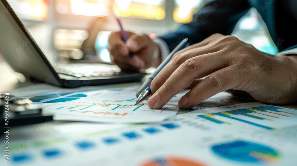 Business analyst checking in financial statement for audit internal control system. Accounting and Financial Concept hyper realistic Business analyst checking in financial statement for audit internal control system. Accounting and Financial Concept hyper realistic