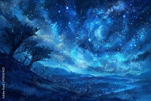 Night descends on the wilderness, unveiling a sky punctuated by starlight, each twinkle a story woven into the tapestry of the cosmos, background concept