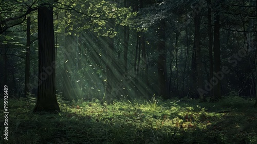 Sunlight filters softly through the canopy, casting dappled shadows on the forest floor, a silent testament to the dance of light and life, background concept