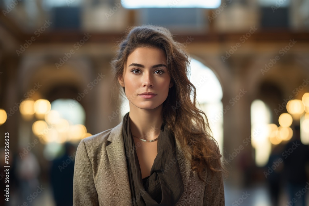 A Vision of Aspiration and Artistry: A Young Woman with Dreams in Her Eyes Standing Proudly Before the Grand Facade of the Prestigious Academy of Fine Arts A Vision of Aspiration and Artistry: A Young Woman with Dreams in Her Eyes Standing Proudly Before the Grand Facade of the Prestigious Academy of Fine Arts