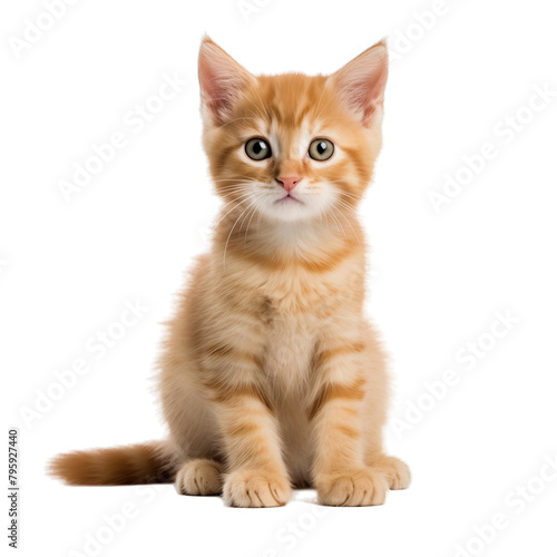 isolated shot of a ginger kitten sitting in front of a white background