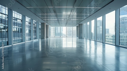 Long empty corridor in modern office building.AI generated image.