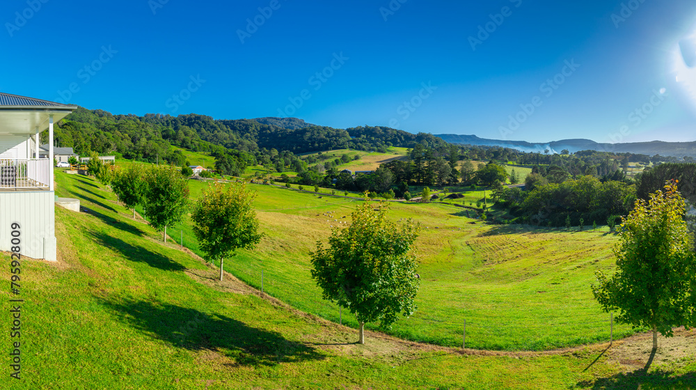 Panoramic views of farm land in rural area near Bowral in NSW Southern Highlands Australia Panoramic views of farm land in rural area near Bowral in NSW Southern Highlands Australia