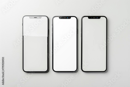 Mobile phone blank screen on white background.
