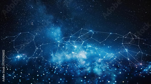 Starry night sky with constellations as interconnected points