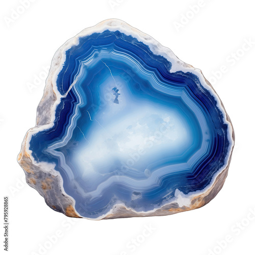 macro mineral blue agate in the rock on white background