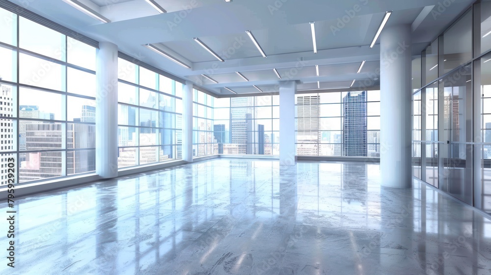 Long empty corridor in modern office building.AI generated image.