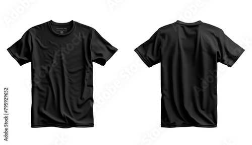 Black t-shirts template mockup front and back view isolated on white background