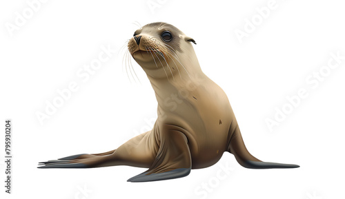 Cute Sea Lion Pup, sitting down on white background © NS