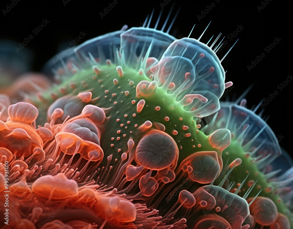 A close up of a jellyfish with many tentacles. Generative AI. A close up of a jellyfish with many tentacles. Generative AI.