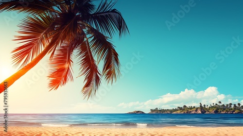 a beach scene and palm trees