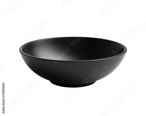 Black bowl front view simple style, solid color on  white background
