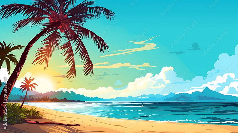 Obraz premium a beach scene and palm trees