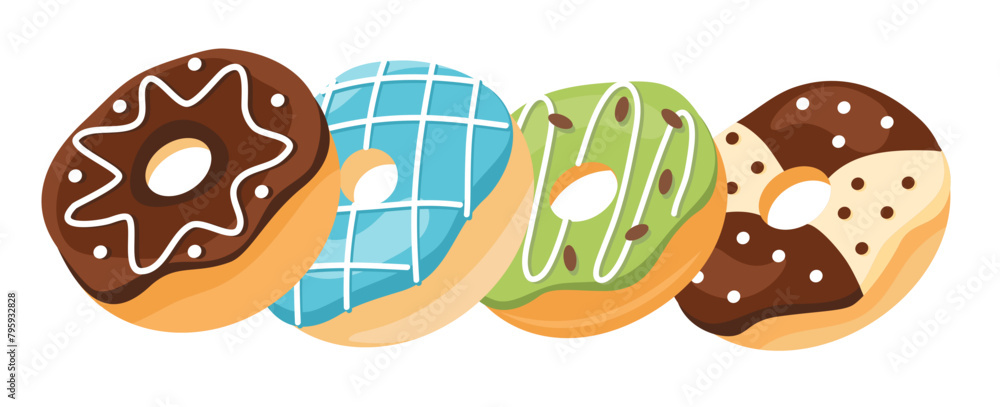 Donuts with glaze. Sweet doughnuts. Donut with Sprinkles Doughnut Vector and Art clip Design. Cartoon donuts with different toppings, delicious sweet desserts. Donuts with glaze. Sweet doughnuts. Donut with Sprinkles Doughnut Vector and Art clip Design. Cartoon donuts with different toppings, delicious sweet desserts.