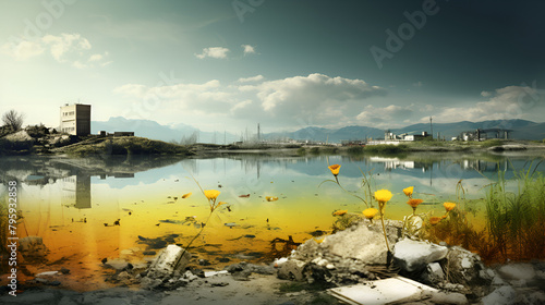 Pollution of the environment by sewage wastewater environmental degradation cloudy background 