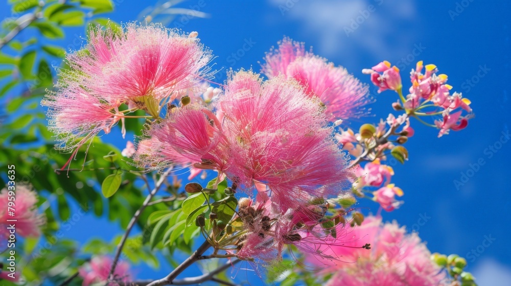 Close up of pink blossom against blue sky Close up of pink blossom against blue sky